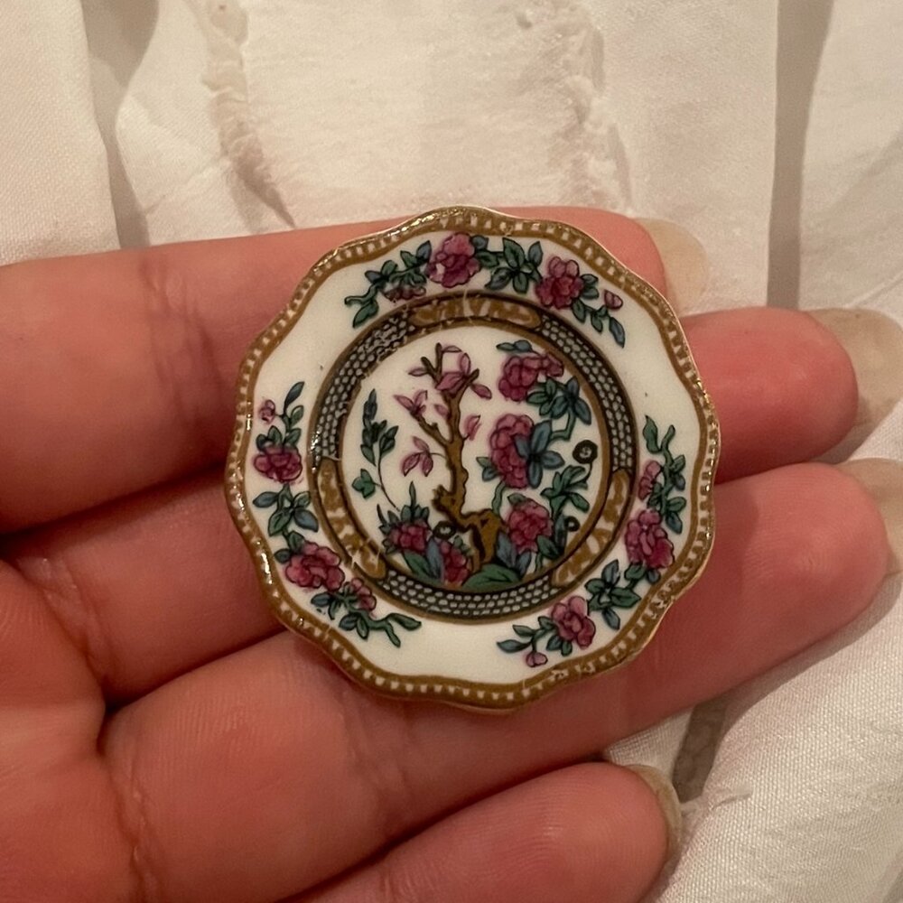 Vintage English porcelain brooch Antique coalport bone china Plate pin Delicate